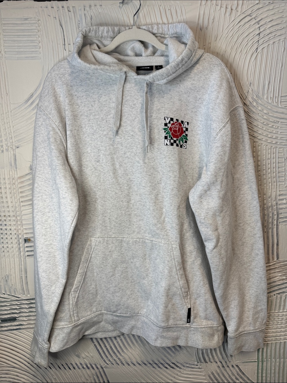 Vans White Heather Gray Pullover Hoodie with Black Logo Tag